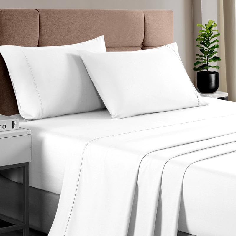 100% Cotton Sheets Set Split King 400 Thread Count White