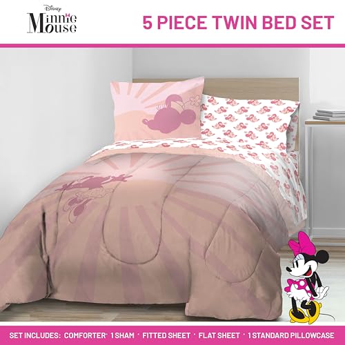 Disney Minnie Mouse Twin Comforter Set 5 Piece Bedding for Girls