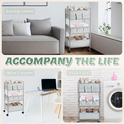 2in1 Colorful Baby Diaper Caddy Organizer Cart 3 Tier Large Capacity Metal Utility Bedside Rolling Cart with Divider for Newborn Nursery Essential Must Have Crib Bedroom Baby Shower (9 Count)