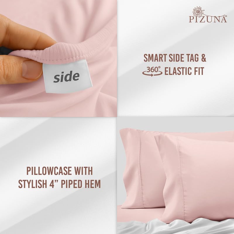 Cotton Queen Fitted Sheet + 2 Pillowcases Set 400TC Light Pink