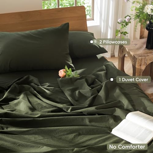 Duvet Cover Set 100% Washed Cotton Linen Like Cal King (64 Ounce)