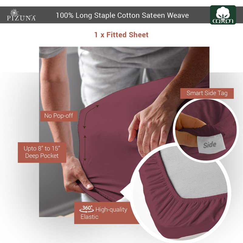 California King Cotton Fitted Sheet 400 Thread Count New Burgundy