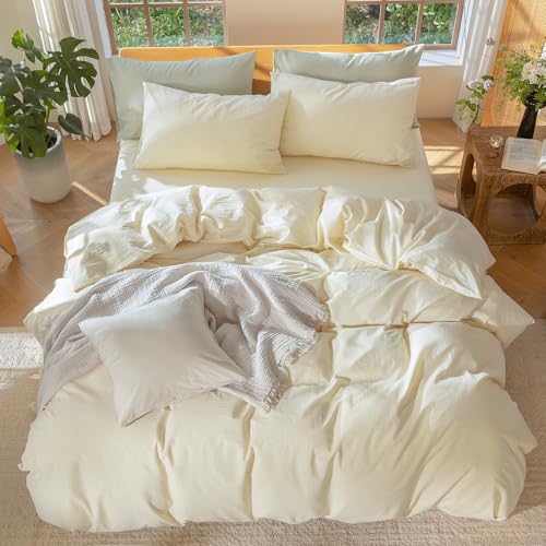 Duvet Cover Set 100% Washed Cotton Linen Like Oversized King