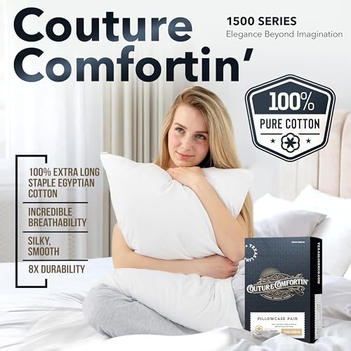 100% Egyptian Cotton Pillow Cases King Size Set of 2 (2 Count)