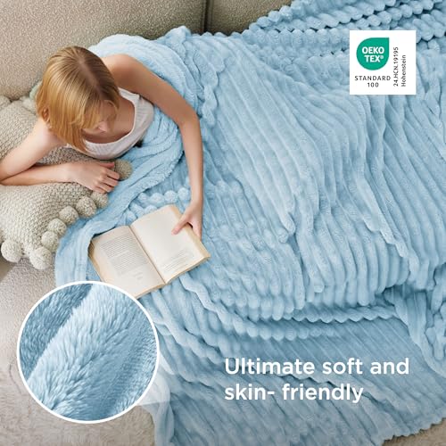 Soft King Size Blankets for Bed Light Blue 108"x90"