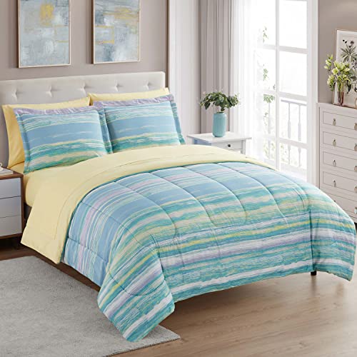 7 Piece Comforter Set Bag Solid Color All Season Soft Down Alternative Blanket & Luxurious Microfiber Bed Sheets