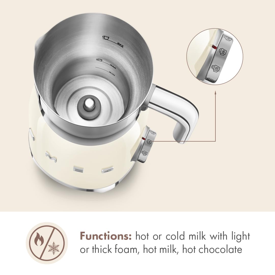Retro 50's Style Milk Frother with 2 Disks 6 Preset Programs Hot or Cold Frothing and Induction Heating