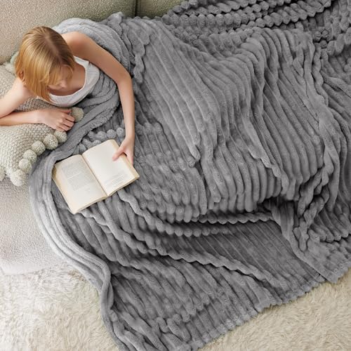 Full Size Fleece Blankets for Bed Frost Gray 84"x90"