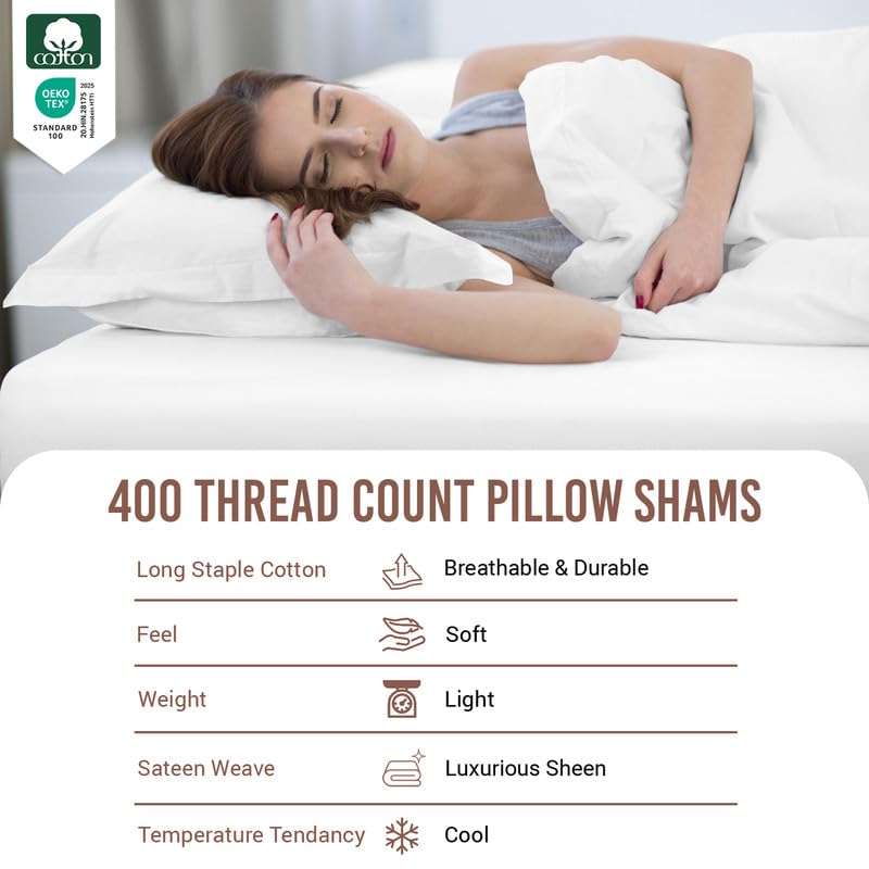 Pure 100% Cotton Pillow Shams Standard Size Set of 2 White (2 Count)