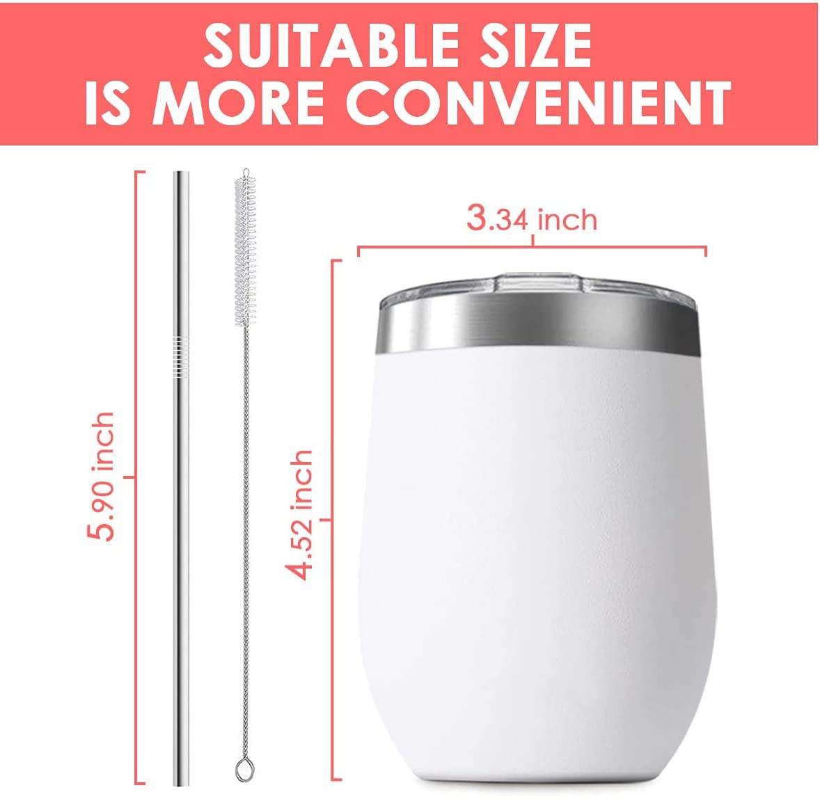 6 Pack 12 oz Stainless Steel Stemless Wine Tumbler with Lids (6 Count)