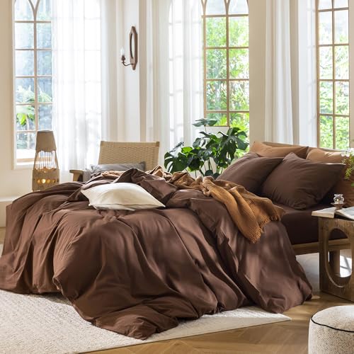 Duvet Cover Set 100% Washed Cotton Linen Like Super Queen (3 Count)