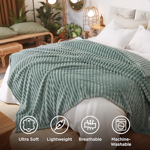 Soft Queen Size Blanket for Bed Sage Green 90"x90"