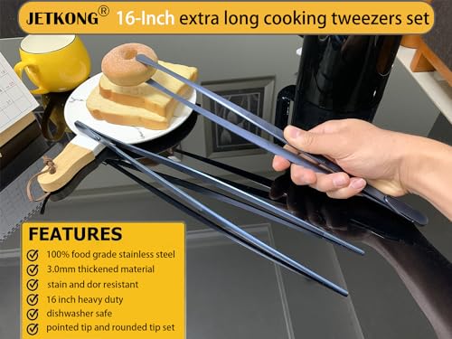 2 Pcs 16 Inch Heavy Duty Cooking Tweezers Extra Long Stainless Steel Kitchen Tweezers Large Plating Tongs (2 Count)