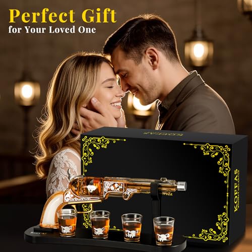 Revolver Gun Whiskey Decanter Set with 4 Glasses (5 Count)