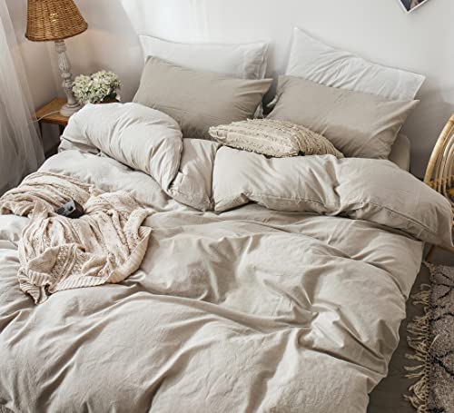 Duvet Cover Set 100% Washed Cotton Linen Like King