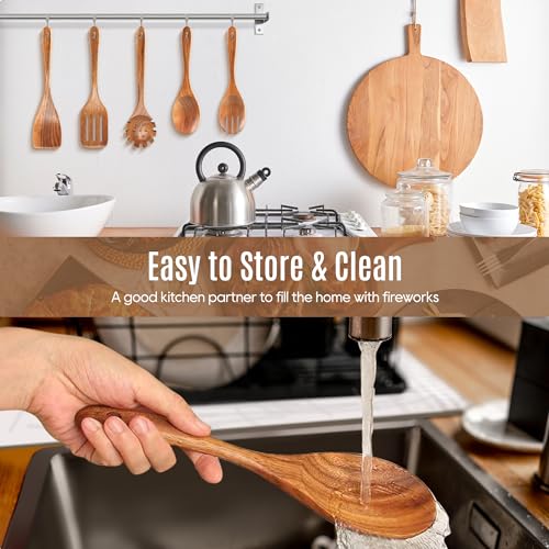 5 Pcs Natural Teak Wooden Spoons for Cooking (5 Count)