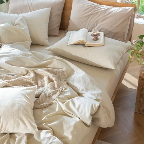 Duvet Cover Set 100% Washed Cotton Linen Like Full (3 Count)