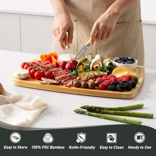 Bamboo Cutting Board Set Non Slip Feet with Holder Over Sink Wooden Cutting Boards Eating Grilling Biard Cutboard Biard Chtting Woodcutting Cuttingboards Voard Oard Bord 12x18 11 x 14 Baords Baord (5 Count)
