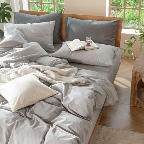 Duvet Cover Set 100% Washed Cotton Linen Like King