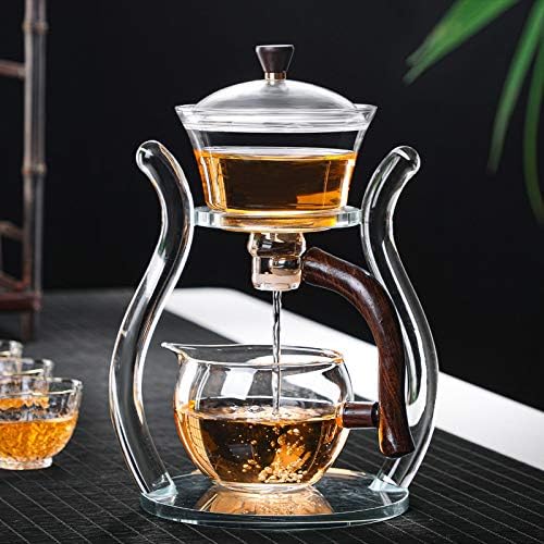 Lazy Kungfu Glass Tea Set Semi Automatic Drip Rotating with Infuser Glass Teapot Set