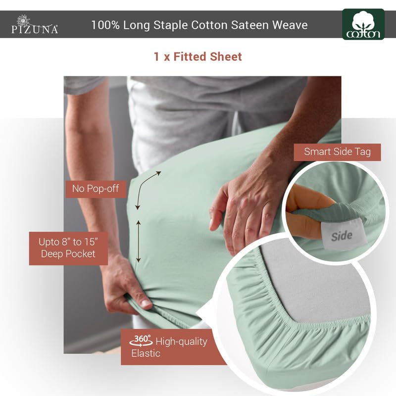Queen Cotton Fitted Sheet 400 Thread Count Sea Foam