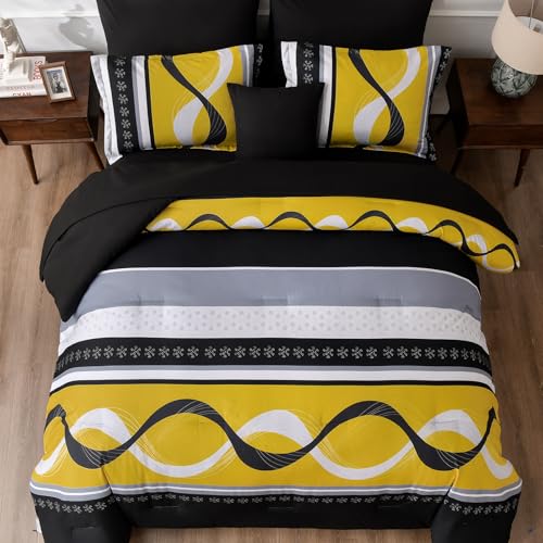 Yellow Black Comforter Set California King Size