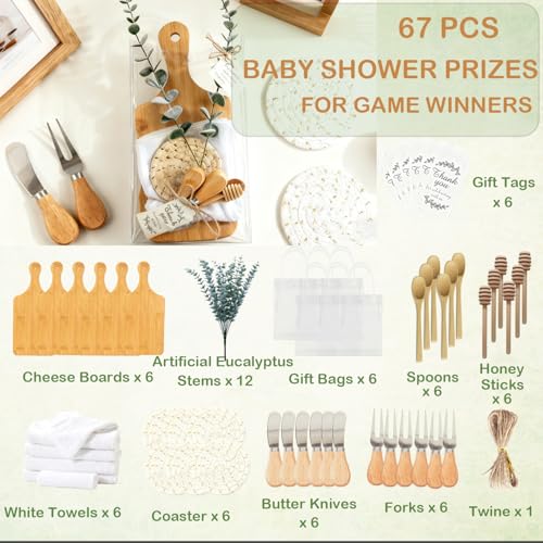 67Pcs Baby Shower Prizes Charcuterie Boards Bulk for Guests Bamboo Cheese Board Gift Set Mini Cutting Boards Wedding Bridal Party Favors for Valentine's Day Housewarming Christmas Birthday (6 Count)