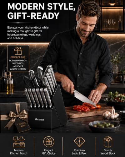 Knife Set 15 Piece German Steel Kitchen Knife Block Set (15 Count)