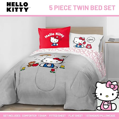 Sanrio Hello Kitty Twin Comforter Set 5 Piece Bedding for Girls
