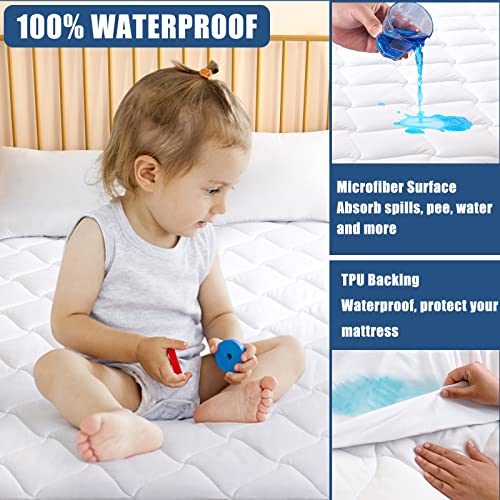 King Quilted Mattress Pad Waterproof Breathable Bed Protector Quiet Fabric Noiseless Cooling Microfiber Fitted Mattress Cover Smart Shield Master Bed Deep Pocket Fits 6 to 21 Inch Mattress