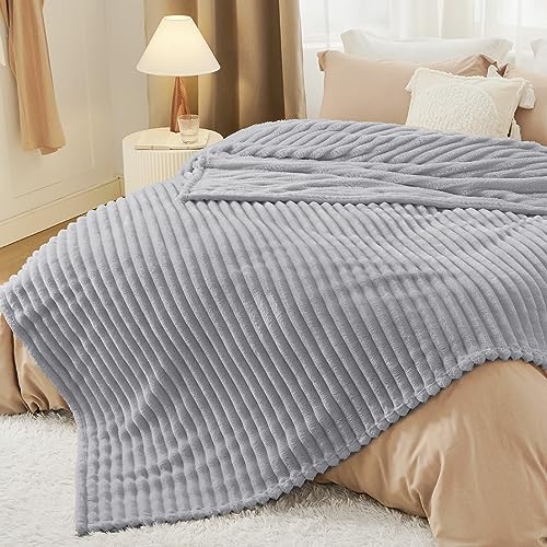 Full Size Fleece Blankets for Bed Light Grey 84"x90"