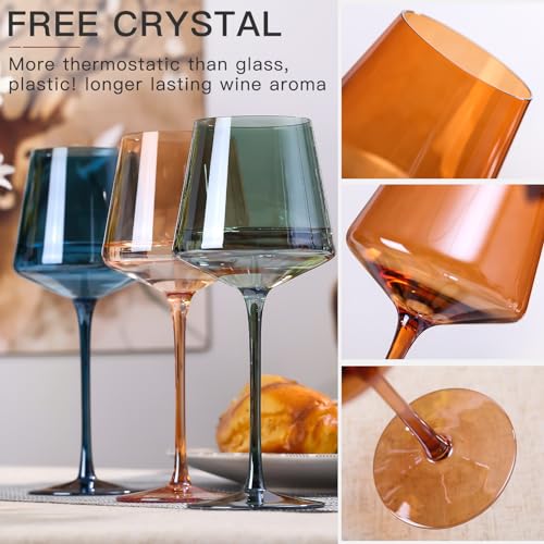 Original Hand Blown Colored Wine Glasses Set of 6 (6 Count)