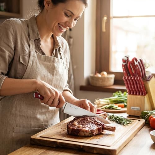 Knife Set Red Kitchen Knife Block Set w Built