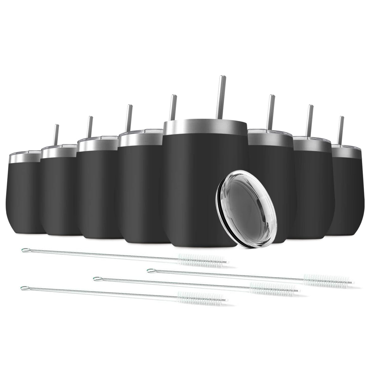 8 Pack 12 oz Stainless Steel Wine Tumbler with Lids (8 Count)