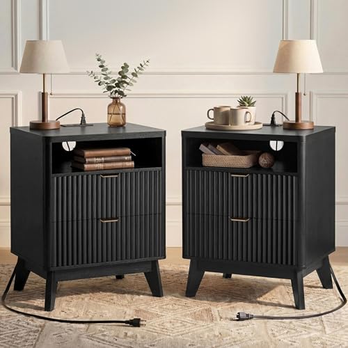 Fluted Nightstand with Charging Station (2 Count)