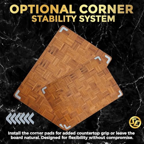 Extra Large Bamboo Cutting Board Set 3 Piece End Grain Wooden Chopping Boards with Holder Non Slip Feet Juice Groove XL Butcher Block Style Boards for Kitchen Carving and Serving