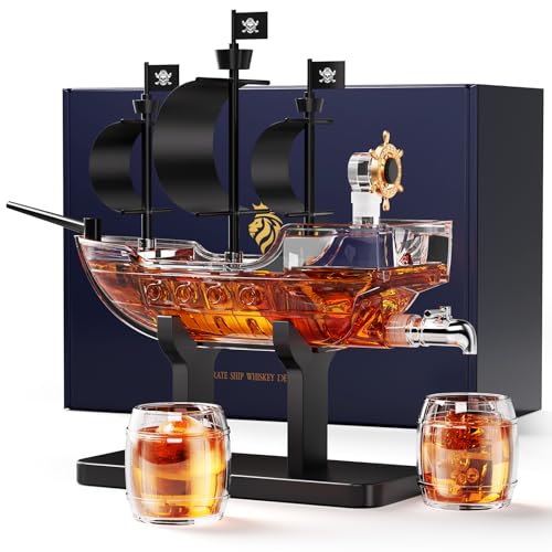 Pirate Ship Whiskey Decanter Gift Set with 2 Glasses
