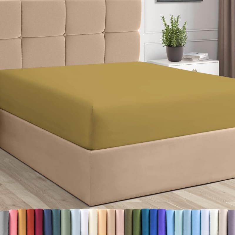Queen Cotton Fitted Sheet 400 Thread Count Mustard Gold