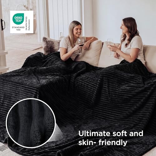 Extra Soft Large Fleece Blanket for Bed Black 120"x120"