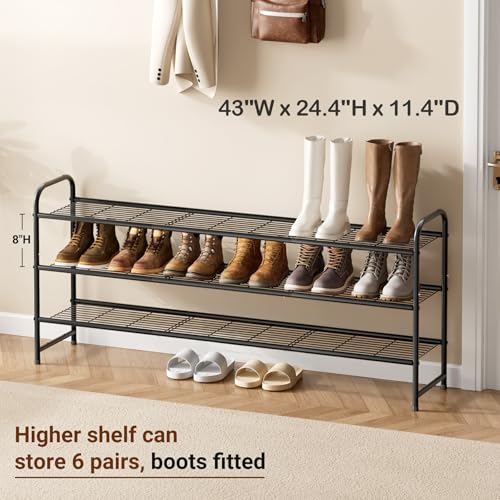 3 Tier Long Shoe Rack for Closet Metal Shoe Organizer for Entryway