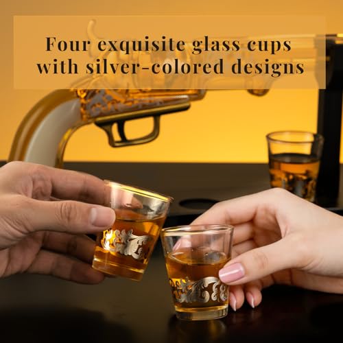 Revolver Gun Whiskey Decanter Set with 4 Glasses (5 Count)