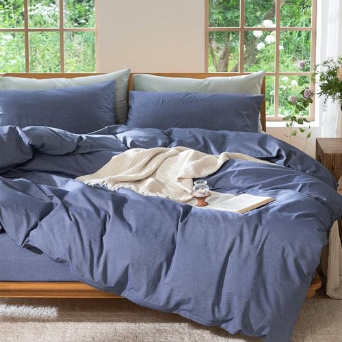 Duvet Cover Set 100% Washed Cotton Linen Like Twin (48 Ounce)