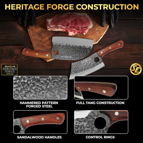 2 Piece Butcher Knife Set Serbian Chef Meat Cleaver Kitchen Knives BBQ (2 Count)