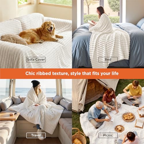 Soft Cozy Queen Size Fleece Blanket for Bed Off White 90"x90"
