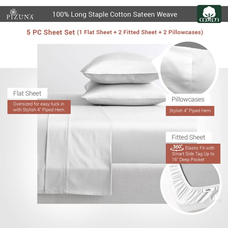 100% Cotton Sheets Set Split King 400 Thread Count White