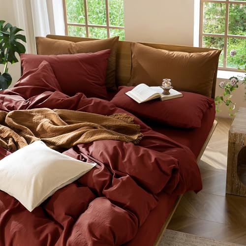Duvet Cover Set 100% Washed Cotton Linen Like Queen