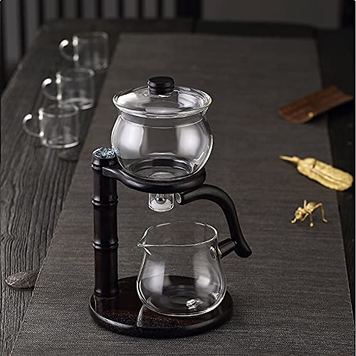 Lazy Kungfu Glass Tea Set Semi Automatic Drip Rotating with Infuser Glass Teapot Set