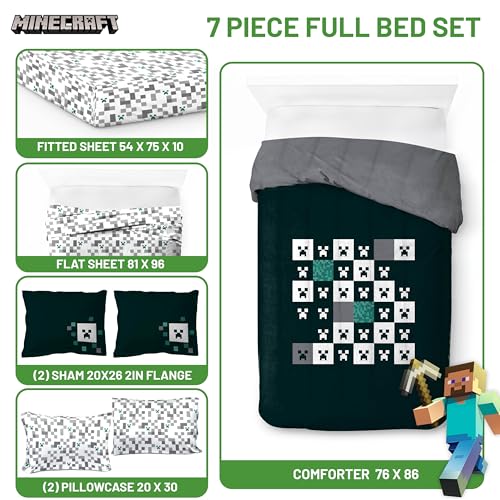 Minecraft Creeper Full Comforter Set 7 Piece Video Game Bedding