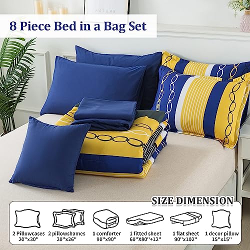 8 Pieces Bed in a Bag Stripe Comforter Set Queen Size