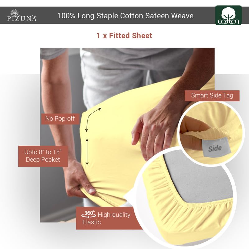 Twin XL Cotton Fitted Sheet 400 Thread Count Mellow Yellow